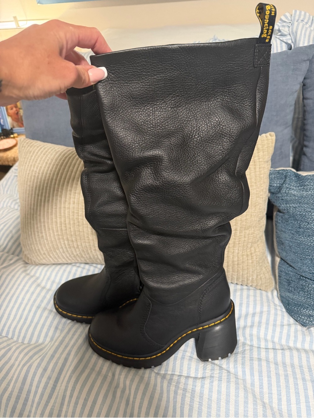 Dr. Martens Black Leather Over-the-Knee Chunky Heel Boots